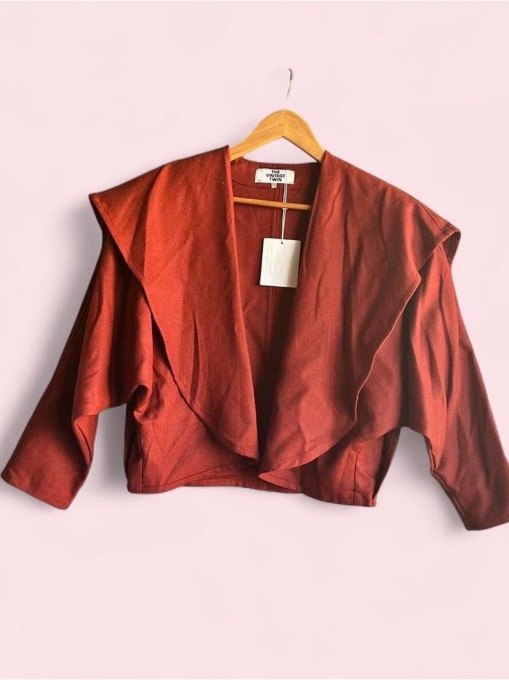 Vintage Rust Open-Front Draped Women's Wool Jacket